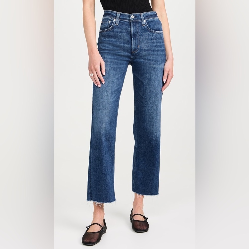 Citizens of Humanity Isola Cropped Jeans Blue Size 31 Raw Hem Straight